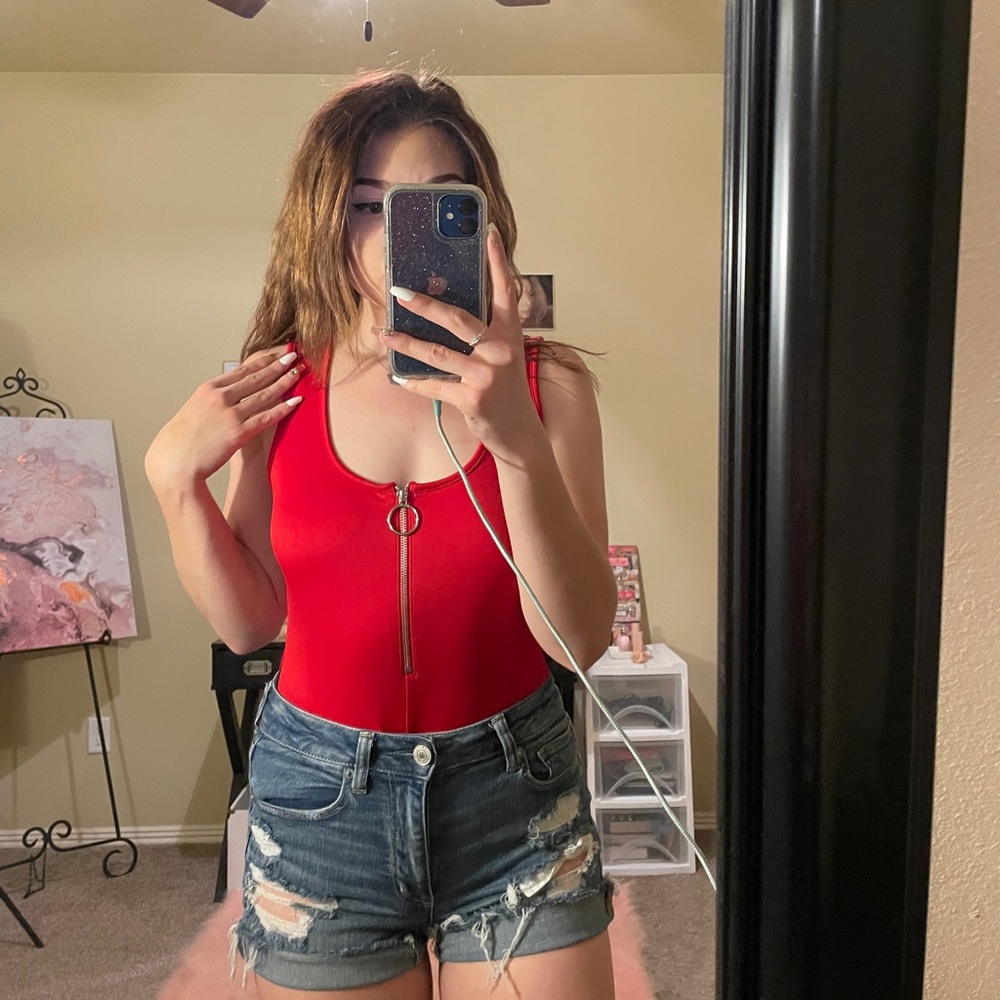 Red Zip Up Bodysuit